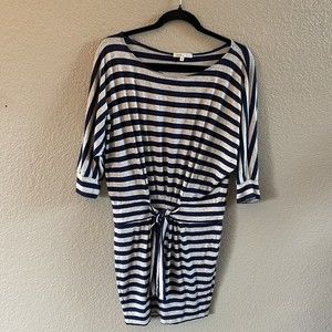 Vince mini dress Tie Waist Dolman Sleeve Striped  Grey Blue  Tunic Stretch XS